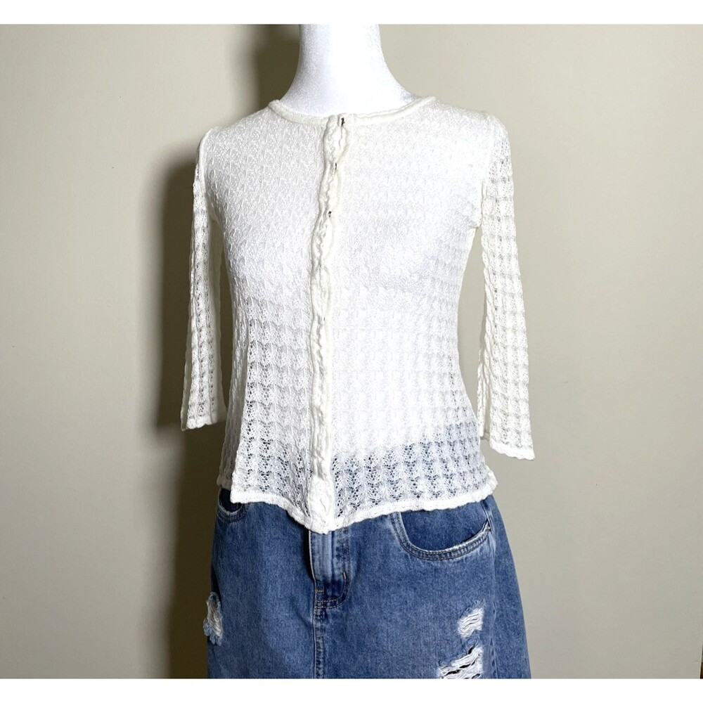 Zara Knit Women's Off-White Knit Sweater 3/4 Sleeve Cardigan Size Small Casual